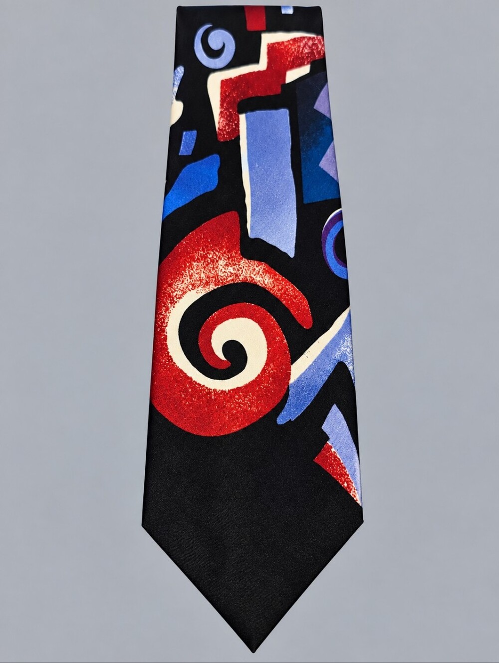 Vtg DON LOPER 1990s Abstract Red & Blue Pattern Italian Silk Tie